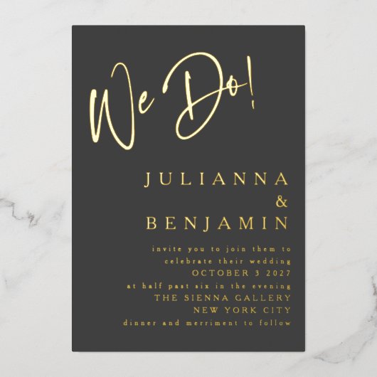 Invitation En Aluminium Moderne Nous Faisons Élégant Script Mariage Black  (Recto)
