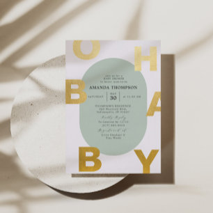 Invitation En Aluminium Moderne Oh Baby Green Baby shower neutre Or