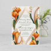 Invitation En Aluminium Moderne Orange et Ivory Calla Lilies Mariage (Debout devant)