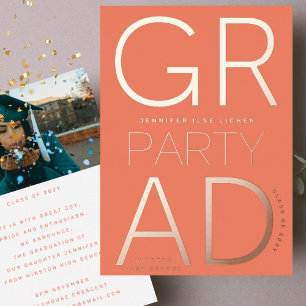 Invitation En Aluminium MODERNE ORANGE GRAD PARTY Classe de ROSE 2024