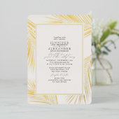 Invitation En Aluminium Moderne Palm Mariage d'or d'ivoire (Debout devant)