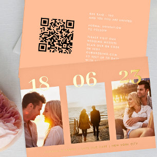 Invitation En Aluminium Moderne Pêche OR DATE Trois Photo Enregistrer La D
