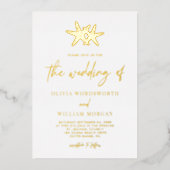 Invitation En Aluminium Moderne Plage Starfish Coastal Script Mariage (Recto)
