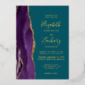 Invitation En Aluminium Moderne Purple Gold Agate Mariage Turquoise (Recto)