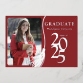 Invitation En Aluminium Moderne Red Grad Photo Graduation 2025 (Recto)