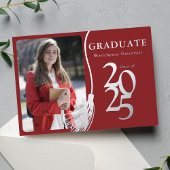 Invitation En Aluminium Moderne Red Grad Photo Graduation 2025