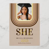 Invitation En Aluminium Moderne Retro Brown et Neutre Graduation (Recto)