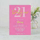 Invitation En Aluminium Moderne rose élégant 21e anniversaire (Debout devant)