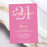 Invitation En Aluminium Moderne rose élégant 21e anniversaire<br><div class="desc">Une simple invitation moderne 21ème anniversaire avec une élégante typographie de script de calligraphie et un design minimaliste en rose et blanc.</div>