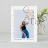 Invitation En Aluminium Moderne Rose Gold Graduation Real (Debout devant)