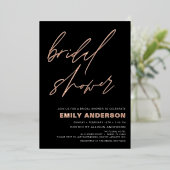 Invitation En Aluminium Moderne Rose noir or Fête des mariées chic (Debout devant)