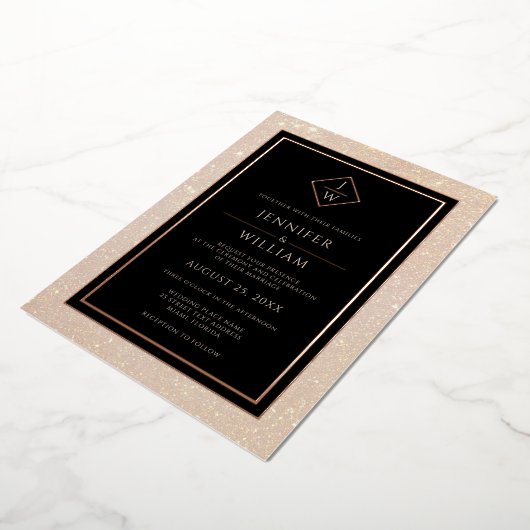 Invitation En Aluminium Moderne Rose Or Formal Classic Initial Élégant (Rotation)