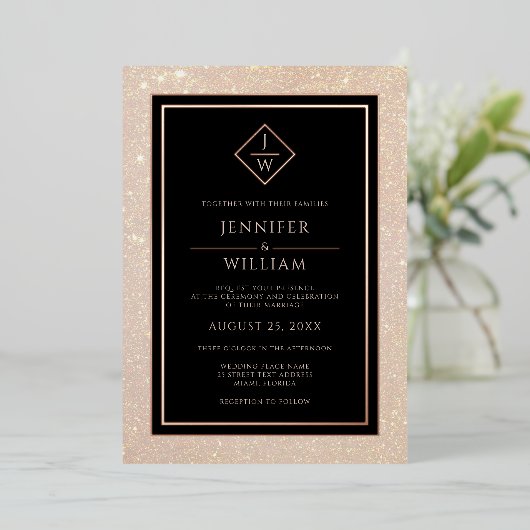 Invitation En Aluminium Moderne Rose Or Formal Classic Initial Élégant (Debout devant)