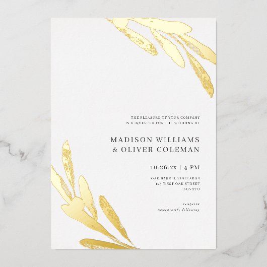 Invitation En Aluminium Moderne Russe Branche d'Olivier Mariage RÉEL (Recto)