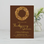 Invitation En Aluminium Moderne Russe Brown Gold Foil Thanksgiving Wreath (Debout devant)