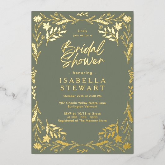 Invitation En Aluminium Moderne Sage Green Chic Boho Fête des mariées Flor (Recto)