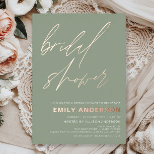 Invitation En Aluminium Moderne Sage Green Rose Gold Fête des mariées Chic