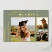 Invitation En Aluminium Moderne Sage Green Script Graduate Photo Graduate (Recto)