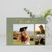 Invitation En Aluminium Moderne Sage Green Script Graduate Photo Graduate (Debout devant)
