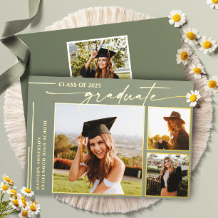 Invitation En Aluminium Moderne Sage Green Script Graduate Photo Graduate