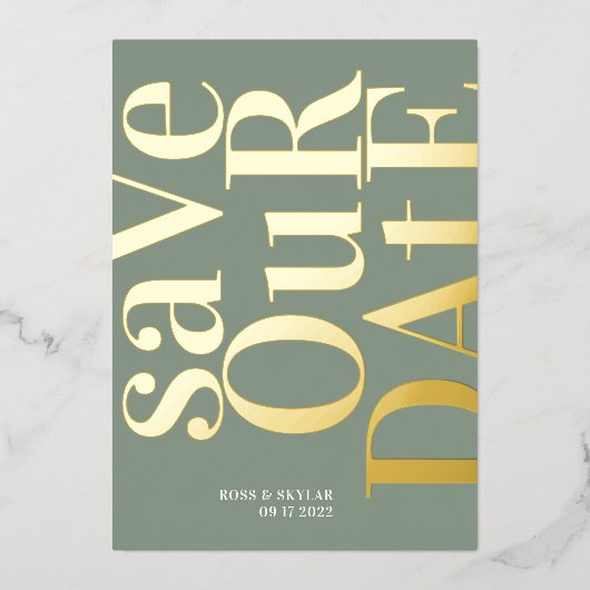 Invitation En Aluminium Moderne Sage Vert Blanc Enregistrer La Date (Recto)