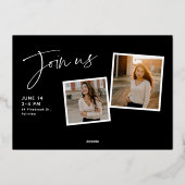 Invitation En Aluminium Moderne Script 3 Photo Collage Gold Graduation (Verso)