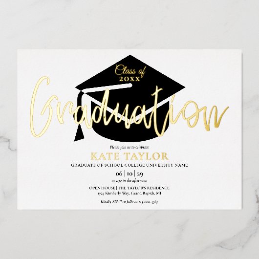 Invitation En Aluminium Moderne Script Graduation Party Gold (Recto)