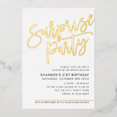 Invitation En Aluminium MODERNE SCRIPT surprise fête d'anniversaire noir o (Recto)