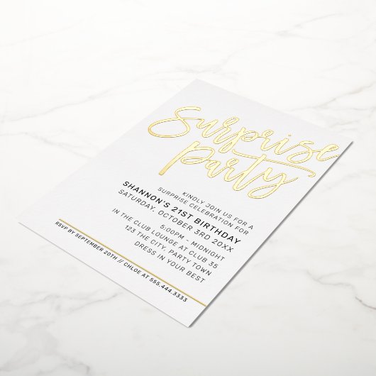 Invitation En Aluminium MODERNE SCRIPT surprise fête d'anniversaire noir o (Rotation)