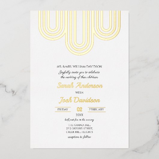 Invitation En Aluminium Moderne simple blanc et Mariage d'or (Recto)