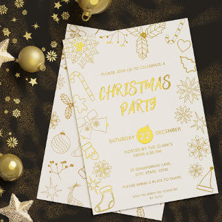 Invitation En Aluminium Moderne Simple Blanc et or Élégant Noël