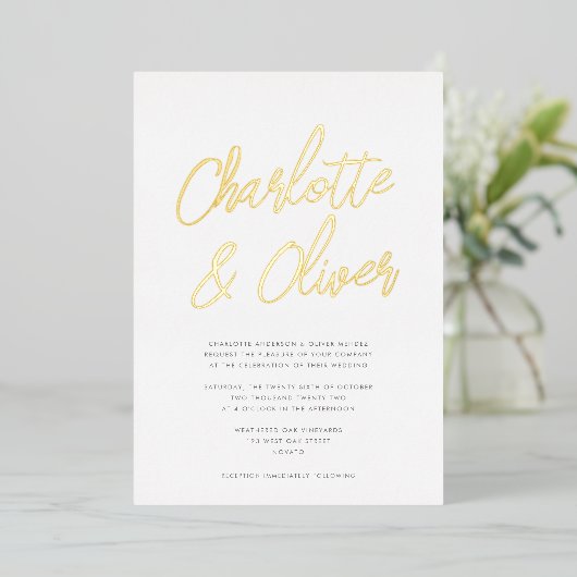 Invitation En Aluminium Moderne Simple Calligraphie Script Mariage REAL (Debout devant)