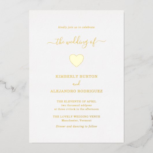 Invitation En Aluminium Moderne Simple Cute Heart Élégant Mariage Or (Recto)