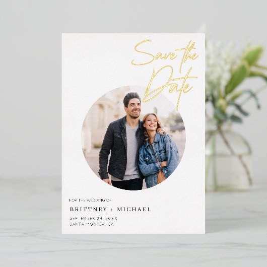 Invitation En Aluminium Moderne simple Enregistrer la date (Debout devant)