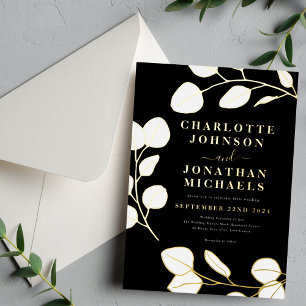 Invitation En Aluminium Moderne Simple Feuille Noir Blanc Or