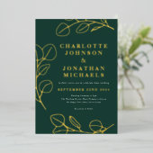 Invitation En Aluminium Moderne simple Feuilles vert et or (Debout devant)