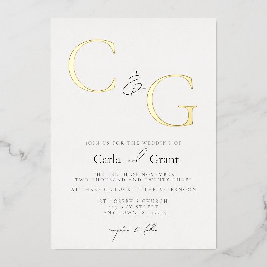 Invitation En Aluminium Moderne Simple Grand Mariage Monogramme (Recto)