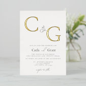 Invitation En Aluminium Moderne Simple Grand Mariage Monogramme (Debout devant)