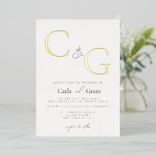 Invitation En Aluminium Moderne Simple Grand Mariage Monogramme (Debout devant)