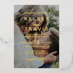Invitation En Aluminium Moderne Simple Mariage Photo Or Doré