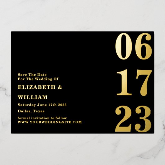 Invitation En Aluminium Moderne Simple Minimal Noir & Or Enregistrer La Da (Recto)