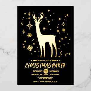 Invitation En Aluminium Moderne Simple Noir et Or Élégant Cerf Noël