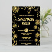 Invitation En Aluminium Moderne Simple Noir et Or Élégant Noël (Debout devant)