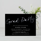 Invitation En Aluminium Moderne Simple Script Black Silver Graduation Part (Debout devant)