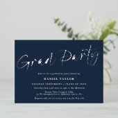 Invitation En Aluminium Moderne Simple Script Blue Silver Graduation Party (Debout devant)