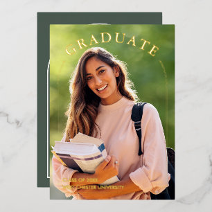 Invitation En Aluminium Moderne Simple Script Photo Graduation