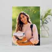 Invitation En Aluminium Moderne Simple Script Photo Graduation (Debout devant)