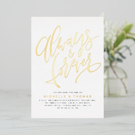 Invitation En Aluminium Moderne Simple Toujours Et Toujours Mariage Script (Debout devant)