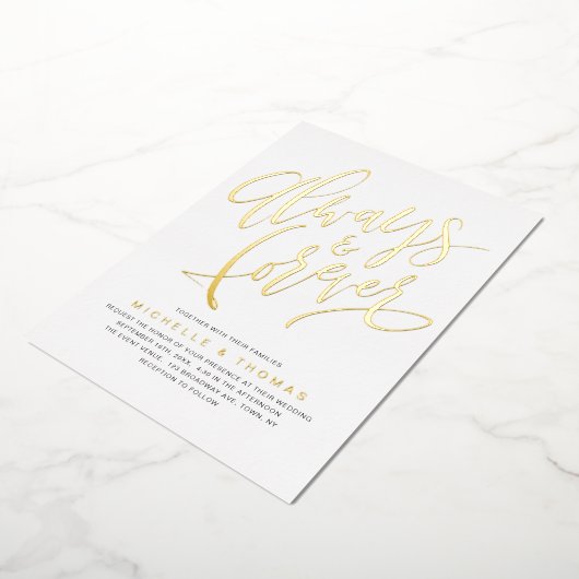Invitation En Aluminium Moderne Simple Toujours Et Toujours Mariage Script (Rotation)