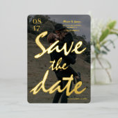 Invitation En Aluminium Moderne texte noir gras enregistrer la date photo (Debout devant)